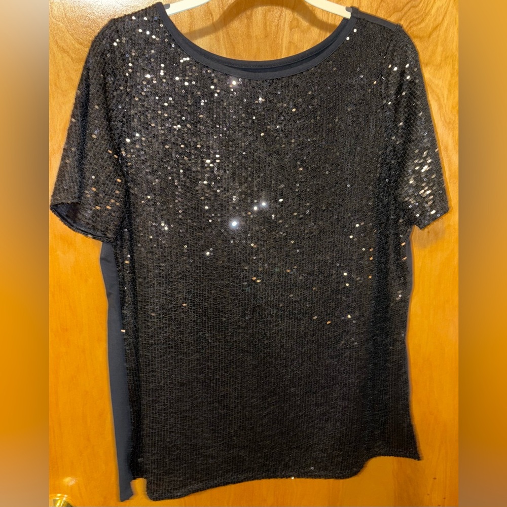 Jingle Belles by Kim Gravel black sequin front knit back top Size Medium